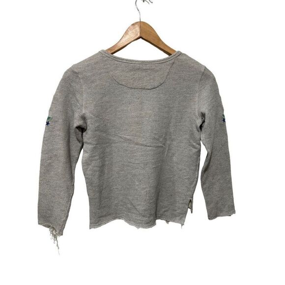 Hudson Kids Embroidered Destructed Distressed Grey Floral Sweater Kids Size 9/10 - Picture 6 of 9
